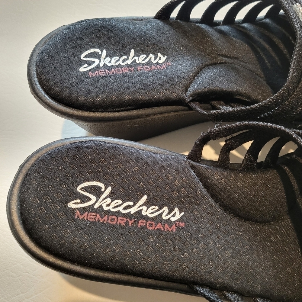 Skechers Cali Womens Rumblers Hot Shot Wedge Sandal black bejeweled size 10 NWOB - Picture 7 of 10
